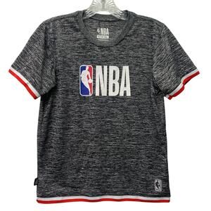 NBA Boys Sz Large 14-16 NBA Logo Gray Black Activewear Short Sleeve Tee Shirt